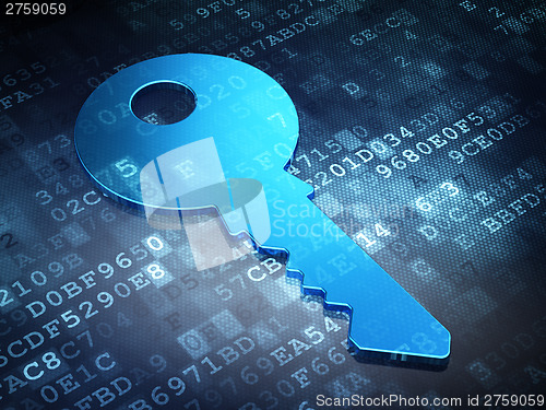Image of Protection concept: Blue Key on digital background