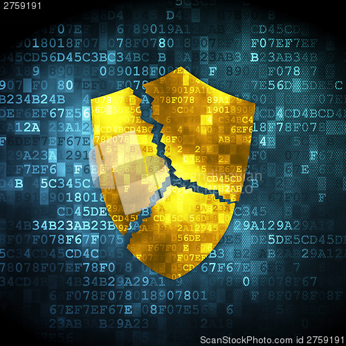 Image of Privacy concept: Broken Shield on digital background
