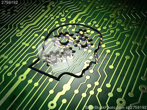 Image of Education concept: Head With Gears on circuit board background