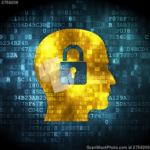 Image of Data concept: Head With Padlock on digital background