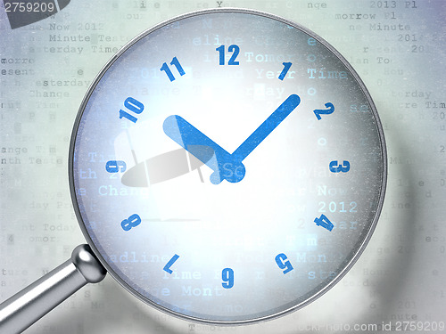 Image of Time concept:  Clock with optical glass on digital background