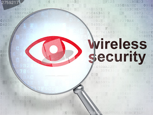 Image of Protection concept: Eye and Wireless Security with optical glass