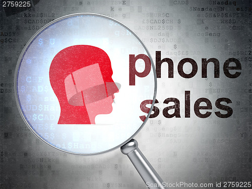 Image of Advertising concept: Head and Phone Sales with optical glass