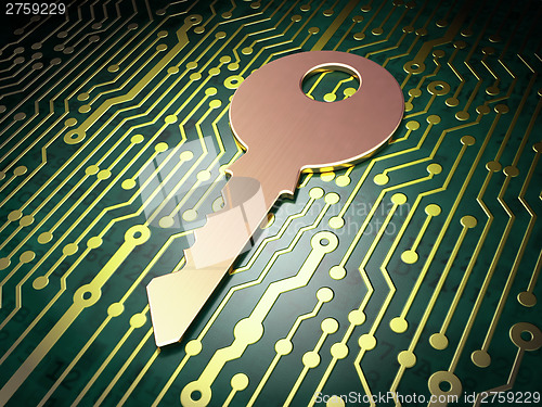 Image of Security concept: Key on circuit board background