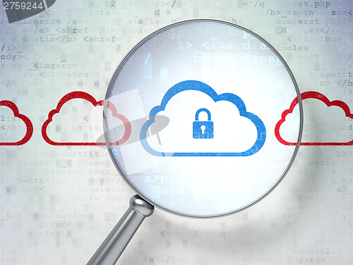 Image of Cloud computing concept: Cloud With Padlock with optical glass o