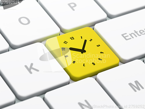 Image of Time concept: Clock on computer keyboard background