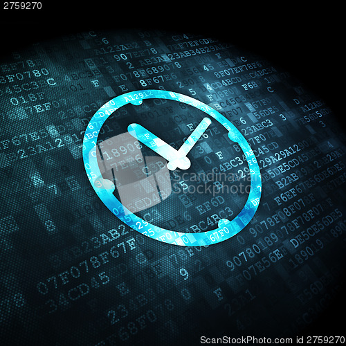 Image of Timeline concept: Clock on digital background
