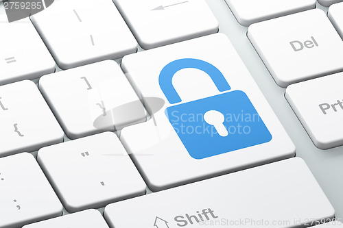 Image of Protection concept: Closed Padlock on computer keyboard backgrou