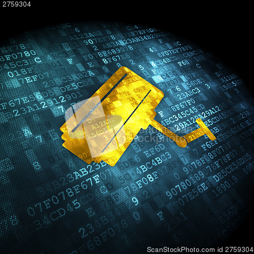 Image of Protection concept: Cctv Camera on digital background