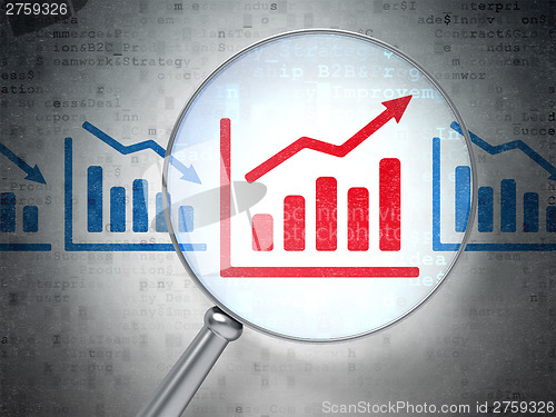 Image of Finance concept: Graph with optical glass on digital background