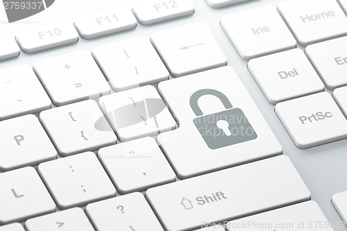 Image of Safety concept: Closed Padlock on computer keyboard background
