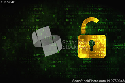 Image of Information concept: Opened Padlock on digital background
