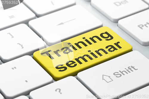 Image of Education concept: Training Seminar on computer keyboard backgro