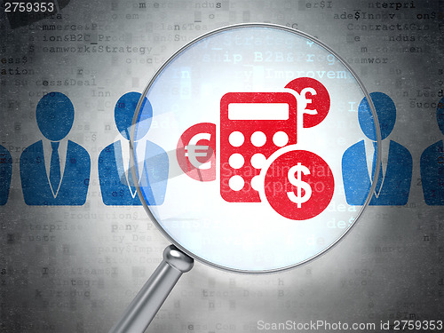Image of Business concept: Business Man And Calculator with optical glass
