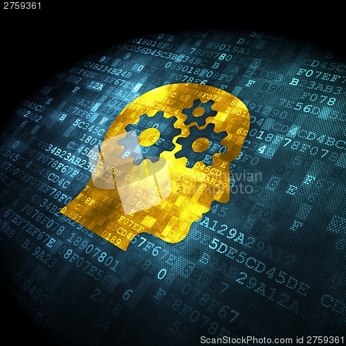 Image of Data concept: Head With Gears on digital background