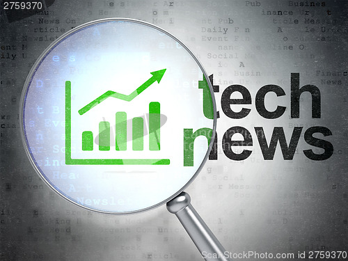 Image of News concept: Growth Graph and Tech News with optical glass