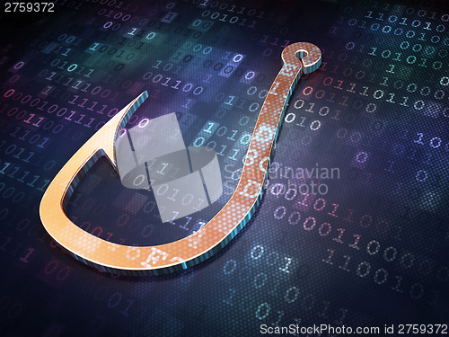 Image of Security concept: Golden Fishing Hook on digital background