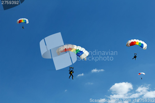 Image of unidentified skydiver on blue sky