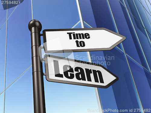 Image of Timeline concept: Time to Learn on Business Building background