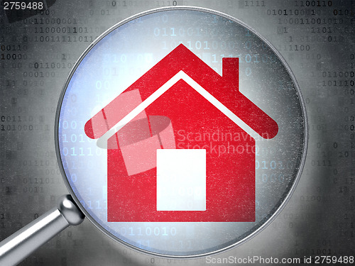 Image of Privacy concept:  Home with optical glass on digital background