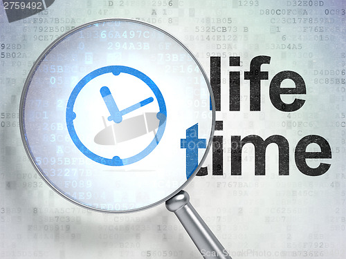 Image of Timeline concept: Clock and Life Time with optical glass