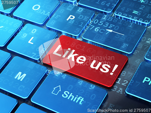 Image of Social network concept: Like us! on computer keyboard