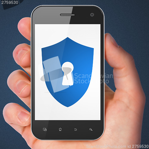 Image of Safety concept: Shield With Keyhole on smartphone