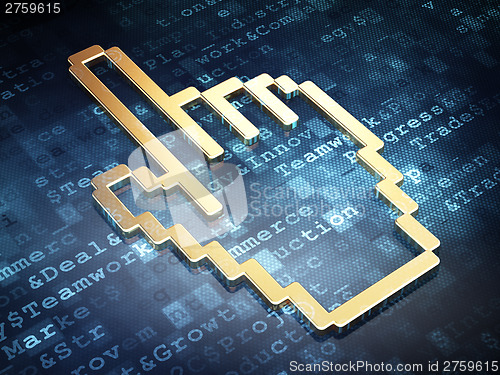 Image of Advertising concept: Golden Mouse Cursor on digital background