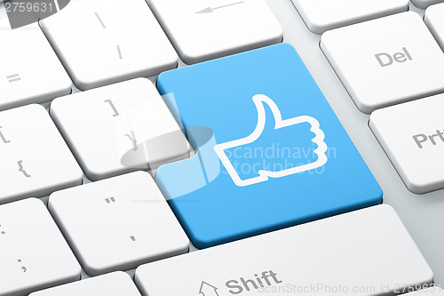 Image of Social media concept: Like on computer keyboard background