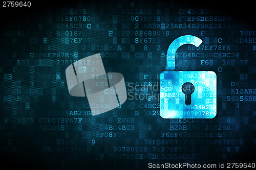 Image of Privacy concept: Opened Padlock on digital background