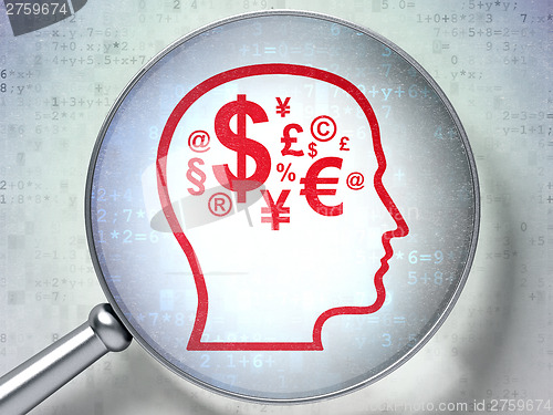 Image of Education concept:  Finance Symbol with optical glass on digital