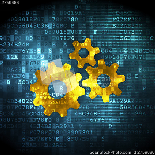 Image of Marketing concept: Gears on digital background
