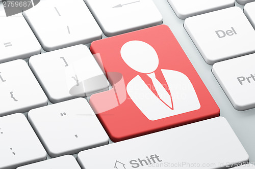 Image of News concept: Business Man on computer keyboard background
