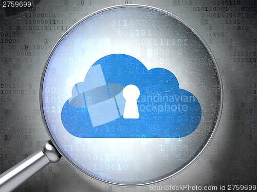 Image of Cloud computing concept:  Cloud Whis Keyhole with optical glass