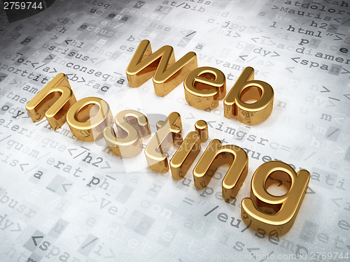Image of SEO web development concept: Golden Web Hosting on digital backg