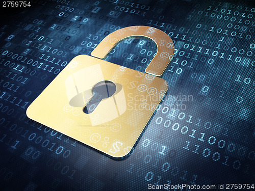 Image of Security concept: Gold Closed Padlock on digital background