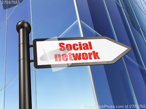 Image of Social network concept: Social Network on Building background