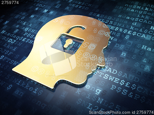 Image of Business concept: Golden Head Whis Padlock on digital background
