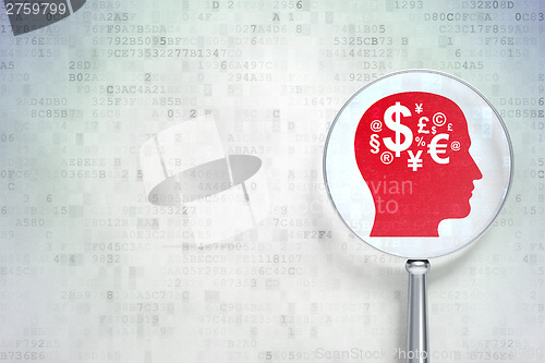 Image of Education concept:  Finance Symbol with optical glass on digital