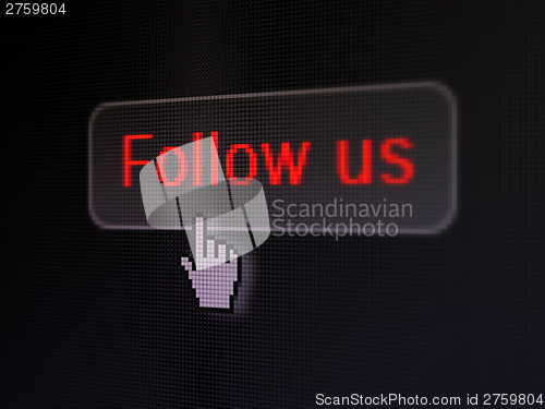 Image of Social media concept: Follow us on digital button background