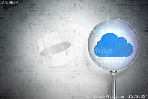 Image of Cloud computing concept:  Cloud with optical glass on digital ba