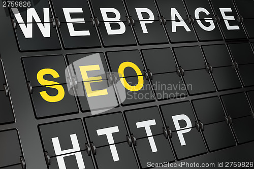 Image of SEO web development concept: SEO on airport board background