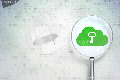 Image of Networking concept:  Cloud Whis Key with optical glass on digita