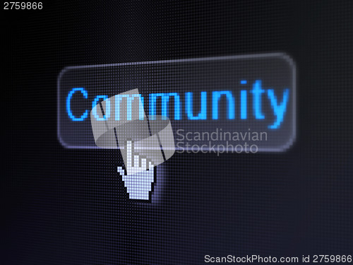 Image of Social network concept: Community on digital button background