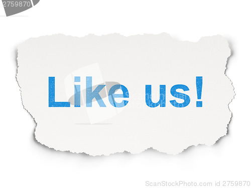 Image of Social media concept: Like us! on Paper background