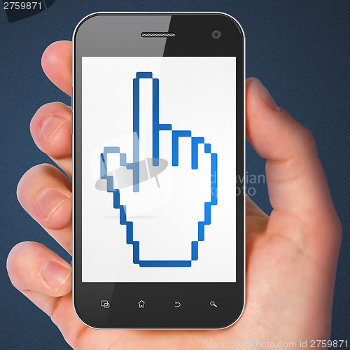 Image of Social media concept: Mouse Cursor on smartphone