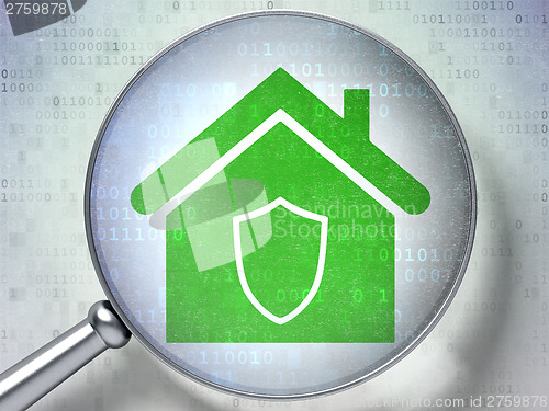 Image of Privacy concept:  Home with optical glass on digital background