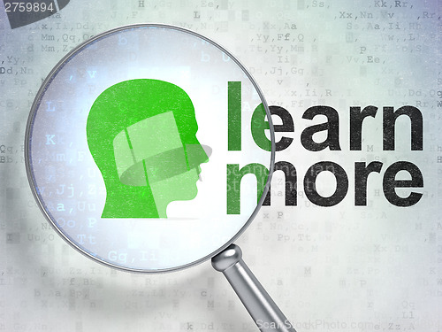 Image of Education concept: Head and Learn More with optical glass