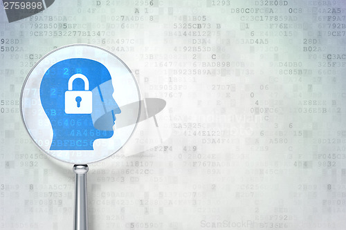 Image of Data concept:  Head Whis Padlock with optical glass on digital b