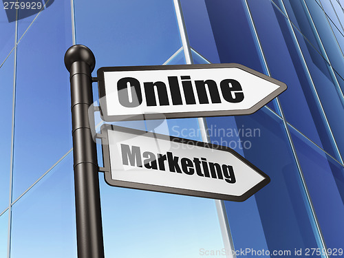 Image of Advertising concept: Online Marketing on Building background